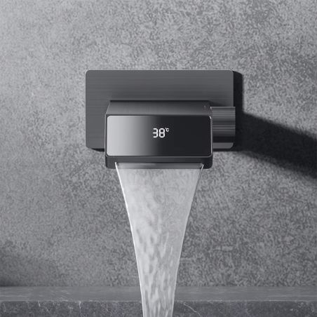 Waschbeckenarmatur Luna, Wasserfall-Effekt, LED-Display, Temperaturanzeige, hydroelektrisch, Unterputzmontage, Gun Grey