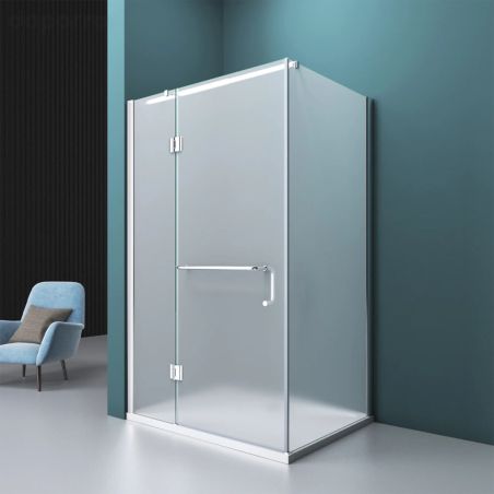 Duschkabine EGO-04, satiniertes Festteil & Pendeltür, 8 mm Sicherheitsglas, 120-140x80-90 cm, links/rechts montierbar