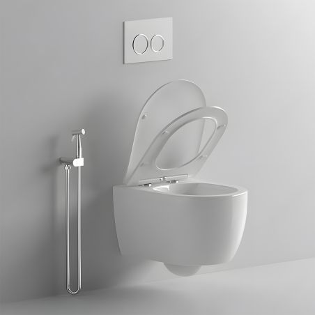 WC-Schüssel EGO Michael Rimless, 49x37 cm, Weiß glänzend, hängende Montage, Soft-Close-Duroplast-Deckel zum einfachen Abnehmen