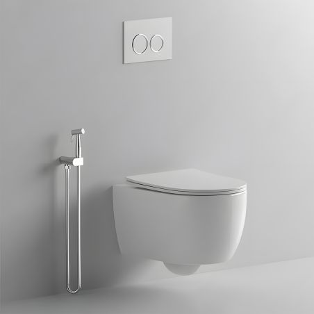 WC-Schüssel EGO Michael Rimless, 49x37 cm, Weiß glänzend, hängende Montage, Soft-Close-Duroplast-Deckel zum einfachen Abnehmen