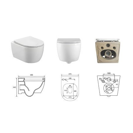 WC-Schüssel EGO Michael Rimless, 49x37 cm, Weiß glänzend, hängende Montage, Soft-Close-Duroplast-Deckel zum einfachen Abnehmen