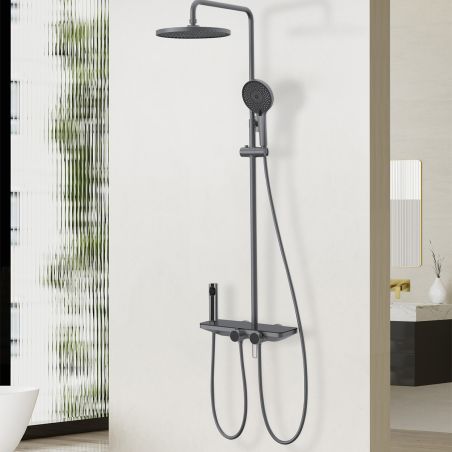 Dusch- und Badewannensystem mit 2 Handbrausen, 3 Funktionen, Wandmontage, Edelstahl, Gun Grey, Eleganza
