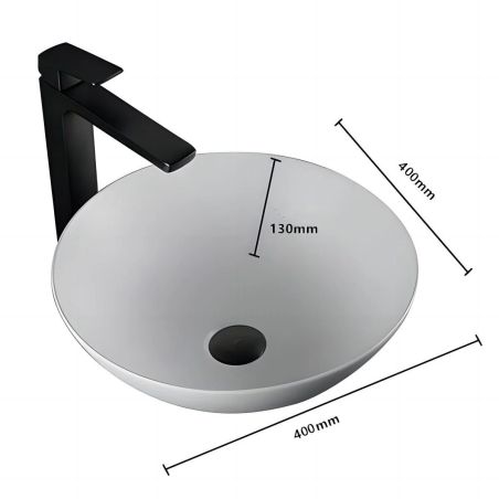 Waschbecken, Weiß Glänzend, Durchmesser 40 cm, Sanitärkeramik, Aufsatzmontage, Leona