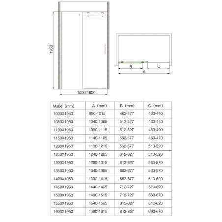 Duschtür EGO-17, Schiebetür, Nano-Behandlung, Breite zwischen 100 und 160 cm, ESG-Glas 8 mm