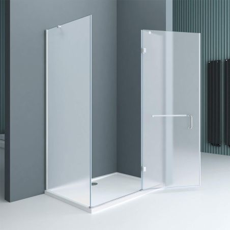 Duschkabine EGO-04, satiniertes Festteil & Pendeltür, 6 mm Sicherheitsglas, 120-140x80-90 cm, links/rechts montierbar