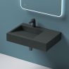 Waschbecken EGO 11, Anthrazit Matt, 75x50 cm, Marmorkomposit, Aufsatz-/Wandmontage, versteckter Abfluss, mit Hahnloch