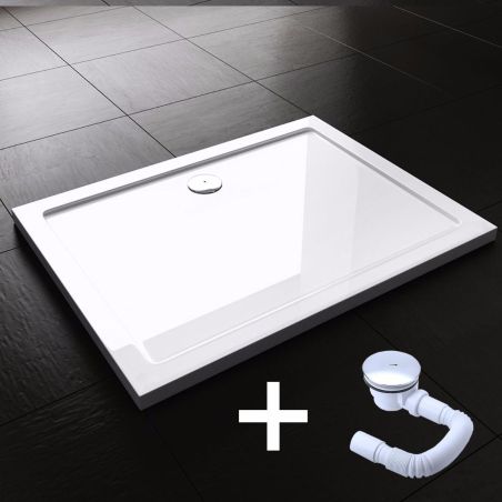 Rechteckige Slim-Duschwanne, inkl. Siphon, 4 cm Höhe, Größen von 80-90x100-160 cm, Sanitäracryl, EGO-FARO