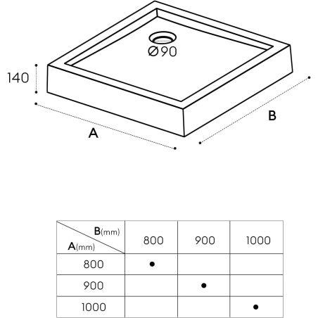Duschwanne, Acryl, Größen 90x90, 100x100 cm, mit Siphon, Höhe 14 cm, EGO-F1H