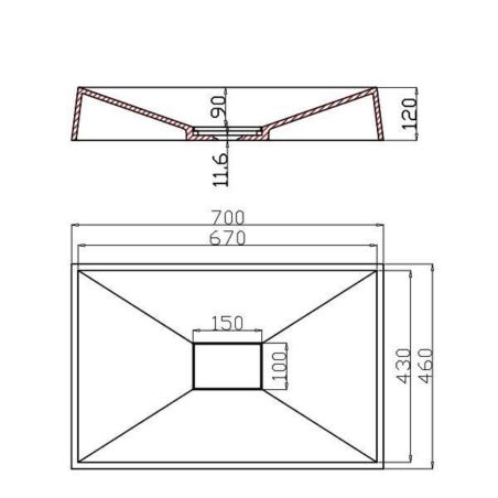 Waschbecken EGO 16, Marmorverbund, Aufsatzmontage, verdeckter Ablauf, 70x46 cm