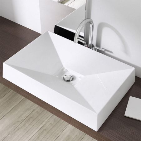 Waschbecken EGO 16, Marmorverbund, Aufsatzmontage, verdeckter Ablauf, 70x46 cm
