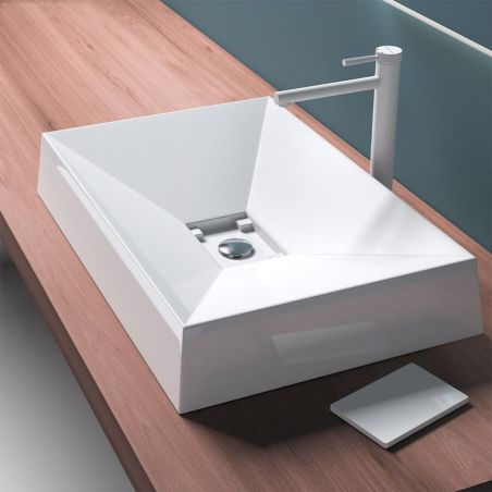 Waschbecken EGO 16, Marmorverbund, Aufsatzmontage, verdeckter Ablauf, 70x46 cm