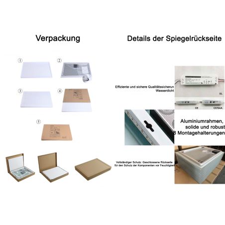 LED-Spiegel, Entfeuchtung und Touch-Taste, 5 mm, 3 Farben, einstellbare Helligkeit, Größe 60x80-70x100 cm, Fiore