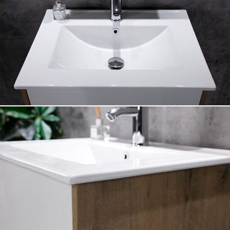 Badezimmermöbel mit Waschbecken, Schichtholz, 80x46 cm, 2 Schubladen mit Soft-Close, Weiß Eiche, Costa