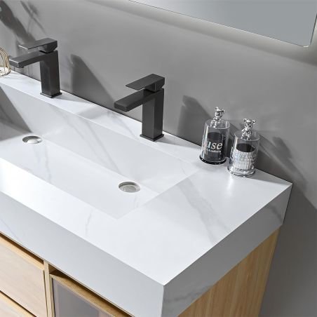 Badezimmerschrank mit Waschbecken aus gesintertem Stein, 2 Schubladen, 120x48 cm, Stauraum, Soft-Close, Valencia