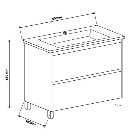 Badezimmermöbel mit Waschbecken, Schichtholz, 80x46 cm, 2 Schubladen mit Soft-Close, Weiß Eiche, Costa