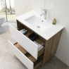 Badezimmermöbel mit Waschbecken, Schichtholz, 80x46 cm, 2 Schubladen mit Soft-Close, Weiß Eiche, Costa