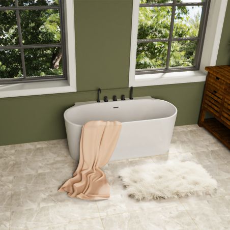 Badewanne, freistehend, mit matt schwarzer Armatur und Ablaufventil, Acryl, Glänzend Weiß, 170 x 80 cm, Miraj Badewanne, freistehend, mit matt schwarzer Armatur und Ablaufventil, Acryl, Glänzend Weiß, 170 x 80 cm, Miraj