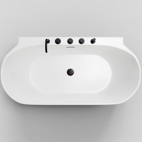 Badewanne, freistehend, mit matt schwarzer Armatur und Ablaufventil, Acryl, Glänzend Weiß, 170 x 80 cm, Miraj Badewanne, freistehend, mit matt schwarzer Armatur und Ablaufventil, Acryl, Glänzend Weiß, 170 x 80 cm, Miraj