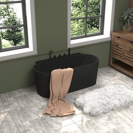 Badewanne, freistehend, mit Armatur und Ablaufventil, Matt Schwarz, Acryl, 170x80 cm, Miraj