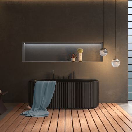 Freistehende Badewanne, 170x80 cm, mit Armatur und Ablaufventil, LED-Beleuchtung mit Bewegungsensor, Acryl, Mattschwarz, Eden