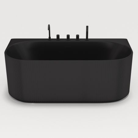Freistehende Badewanne, 170x80 cm, mit Armatur und Ablaufventil, LED-Beleuchtung mit Bewegungsensor, Acryl, Mattschwarz, Eden