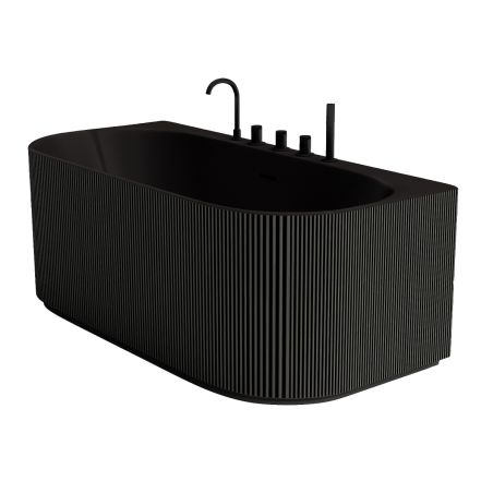 Freistehende Badewanne, 170x80 cm, mit Armatur und Ablaufventil, LED-Beleuchtung mit Bewegungsensor, Acryl, Mattschwarz, Eden