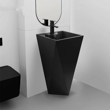 Standwaschbecken Enrico, Mattschwarz, Power Colour, mit Hahnloch, 47x 47x83 cm, Bodenmontage, Sanitärkeramik