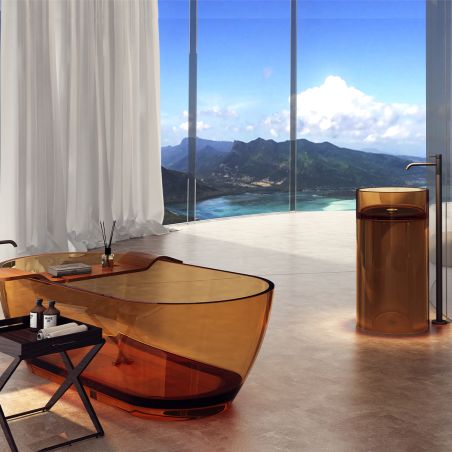 Freistehende Badewanne, CristalMood, Transparent Gelb, 170x80 cm, mit Ablaufventil, Sole