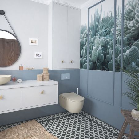 WC-Becken EGO Michael Rimless, 49x37 cm, Jasmin seidenmatt, Power Colour, hängende Montage, Duroplast Soft-Close Easy-Off-Deckel