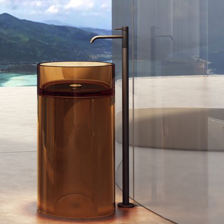 Freistehendes Waschbecken, CristalMood, Transparent Gold, Ventil inklusive, 45x45x85 cm, Sole