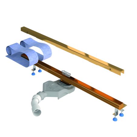 Duschrinne, befliesbar, Viega-Siphon, Slim Mattgold, Größen zwischen 60–90 cm, Edelstahl