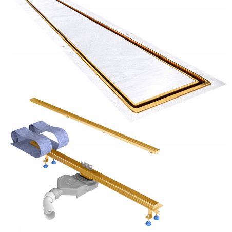 Duschrinne, befliesbar, Viega-Siphon, Slim Mattgold, Größen zwischen 60–90 cm, Edelstahl