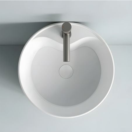 Standwaschbecken, Glänzend Weiß, mit Hahnloch, Durchmesser 45 cm, Modena
