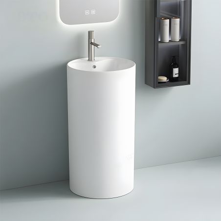 Standwaschbecken, Glänzend Weiß, mit Hahnloch, Durchmesser 45 cm, Modena