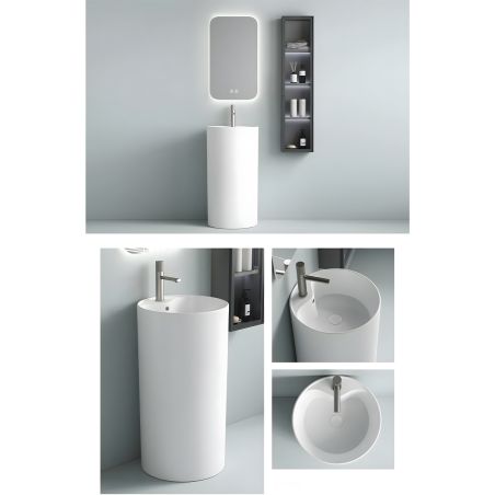 Standwaschbecken, Glänzend Weiß, mit Hahnloch, Durchmesser 45 cm, Modena