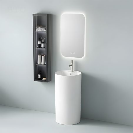 Standwaschbecken, Glänzend Weiß, mit Hahnloch, Durchmesser 45 cm, Modena