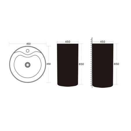 Standwaschbecken, Lachsrosa Mat, Power Colour, Bodenmontage, mit Hahnloch, Durchmesser 45 cm, Modena