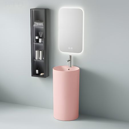Standwaschbecken, Lachsrosa Mat, Power Colour, Bodenmontage, mit Hahnloch, Durchmesser 45 cm, Modena