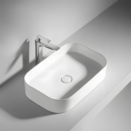 Waschbecken, Glänzend Weiß, Sanitärkeramik, ohne Hahnloch, 58x41 cm, Puro Waschbecken, Glänzend Weiß, Sanitärkeramik, ohne Hahnloch, 58x41 cm, Puro