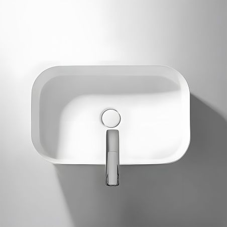 Waschbecken, Glänzend Weiß, Sanitärkeramik, ohne Hahnloch, 58x41 cm, Puro