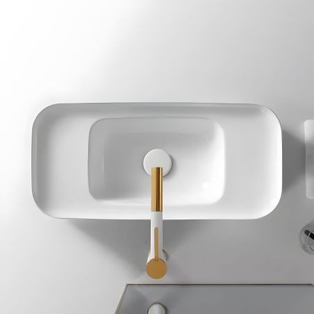 Waschbecken Glänzend Weiß, Aufsatzmontage, 60x28.5 cm, ohne Hahnloch, Sanitärkeramik, Como