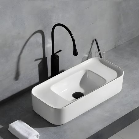 Waschbecken Glänzend Weiß, Aufsatzmontage, 60x28.5 cm, ohne Hahnloch, Sanitärkeramik, Como