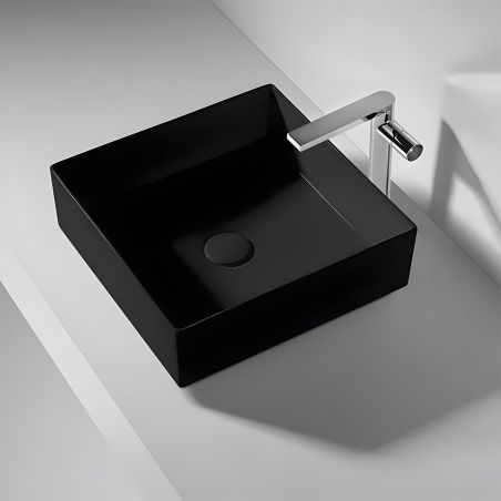 Waschbecken, Mattschwarz, Power Colour, Sanitärkeramik, ultra-dünnes Design, 40x40 cm, Blanco Waschbecken, Mattschwarz, Power Colour, Sanitärkeramik, ultra-dünnes Design, 40x40 cm, Blanco