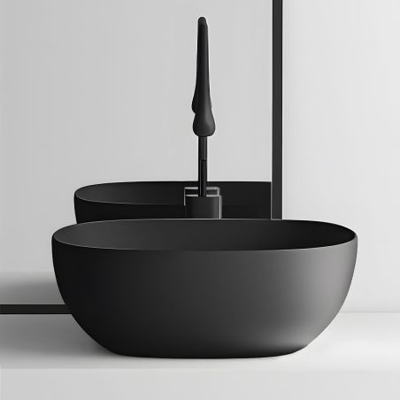 Waschbecken, Mattschwarz, Power Colour, Sanitärkeramik, ultra-dünnes Design, 40.5x40.5 cm, Viva