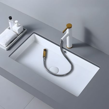 Waschbecken, Glänzend Weiß, Unterbau-Montage, ohne Hahnloch, 70–80x42 cm, Sanitärkeramik, Livia