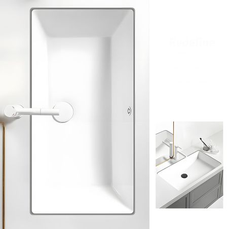 Waschbecken, Glänzend Weiß, Unterbau-Montage, ohne Hahnloch, 70–80x40 cm, Sanitärkeramik, Livia