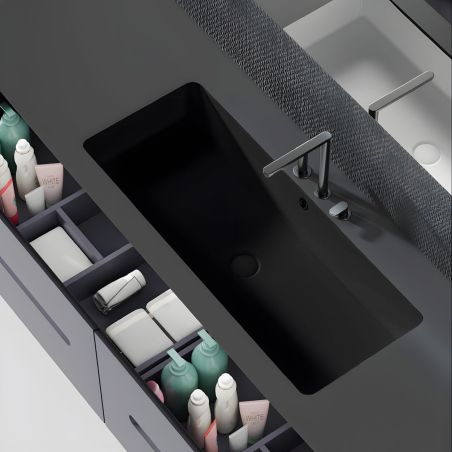 Waschbecken, Mattschwarz, Power Colour, Unterbau-Montage, 70-80x42 cm, Sanitärkeramik, Livia