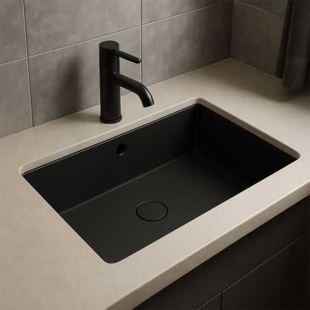 Waschbecken, Mattschwarz, Power Colour, Unterbau-Montage, 70-80x42 cm, Sanitärkeramik, Livia