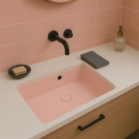 Waschbecken, Lachsrosa Matt, Power Colour, Unterbau-Montage, 70-80x42 cm, Sanitärkeramik, Livia