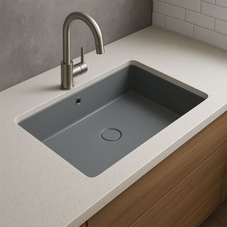 Waschbecken, Mattgrau, Power Colour, Unterbau-Montage, 70-80x42 cm, Sanitärkeramik, Livia
